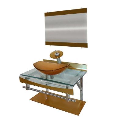 Gabinete De Vidro 60cm Curvado Duplo Cuba Oval Dourado Real