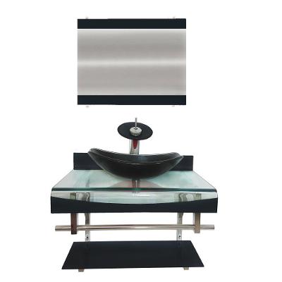 Gabinete De Vidro 60cm Curvado Duplo Inox Cuba Oval Preto