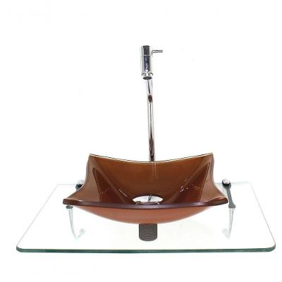 Kit Cuba De Vidro Quadrada 10Mm Rose Gold Com Tampo 50Cm Incolor E Suporte Cromado