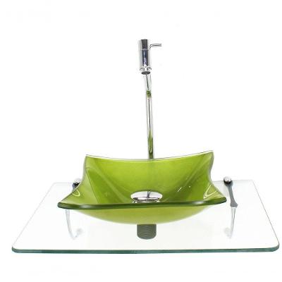 Kit Cuba De Vidro Quadrada 10Mm Verde Oliva Com Tampo 50Cm Incolor E Suporte Cromado