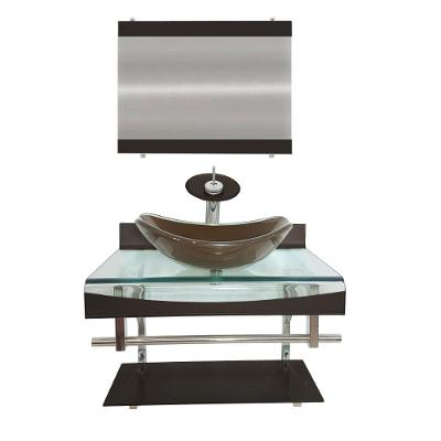 Gabinete De Vidro 60cm Curvado Duplo Inox Cuba Oval Marrom