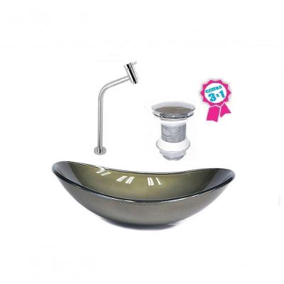 Cuba De Vidro 47cm Ouro + Válvula Click + Torneira De Metal