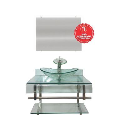Gabinete De Vidro 60cm Curvado Duplo Inox Cuba Oval Incolor