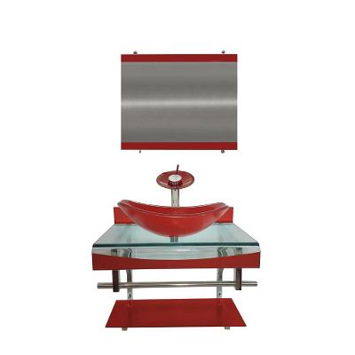 Gabinete Vidro 60cm Curvado Duplo Cuba Oval Vermelho Ferrari