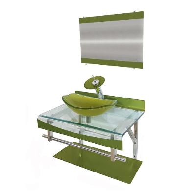 Gabinete Vidro 60cm Curvado Duplo Inox Cuba Oval Verde Oliva