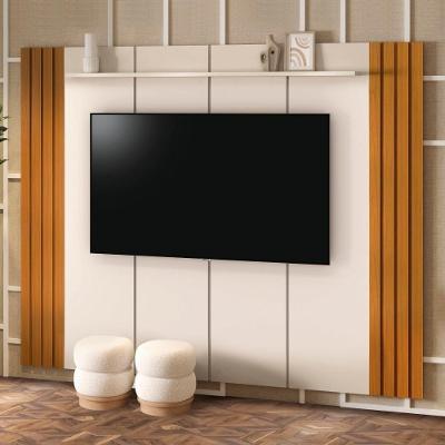 Painel Para Tv Até 75" Ripado Cairo 240cm Cor:offwhite E Cedro Offwhite E Cedro