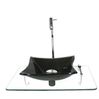 Kit Cuba De Vidro Quadrada 10Mm Ouro Envelhecido Com Tampo 50Cm Incolor E Suporte Cromado