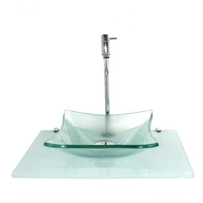 Kit Cuba De Vidro Quadrada 10Mm Incolor Com Tampo 50Cm Branco Full E Suporte Cromado