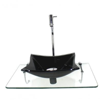 Kit Cuba De Vidro 10Mm Grafite Tampo 50Cm Incolor Com Suporte Torneira Valvula