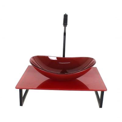 Cuba Vidro Com Tampo De Vidro Vermelho E Suporte Preto