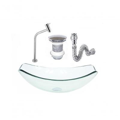 Cuba De Vidro Oval Chanfrada 46Cm Jateado + Valvula + Torneira + Sifao