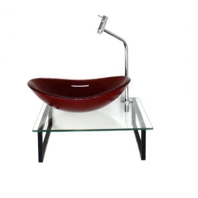 Kit Cuba De Vidro Vermelho Com Tampo 40cm E Suporte Preto