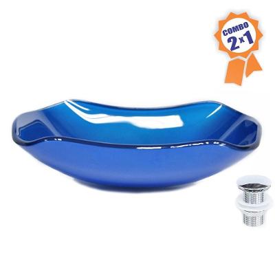 Cuba De Vidro Retangular Abaulada 45cm Azul Escuro+Válvula