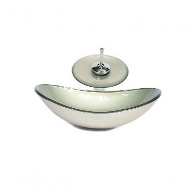 Cuba De Vidro Oval 55cm + Valvula + Torneira Cascata