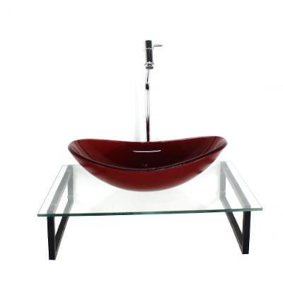 Kit Cuba De Vidro Vermelho Com Tampo E Suporte Preto