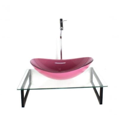 Kit Cuba De Vidro Rosa Com Tampo E Suporte Preto