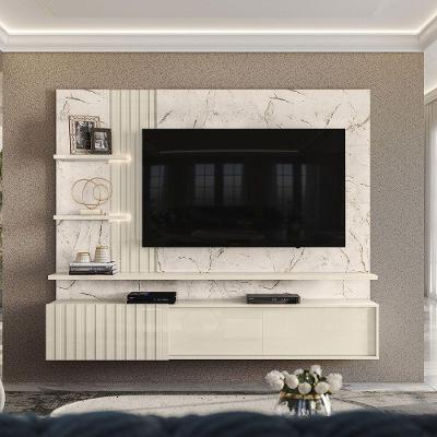Bancada Suspensa Atena Tv 65' Com Led Calacata/Off White