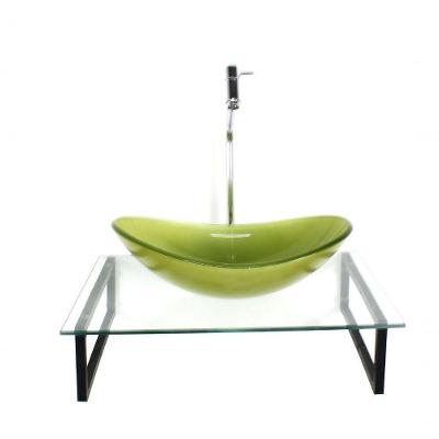Kit Cuba De Vidro Verde Oliva Com Tampo E Suporte Preto