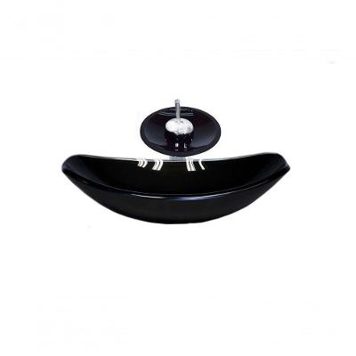Cuba De Vidro Oval 46cm Preta + Valvula + Torneira Cascata