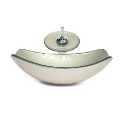 Cuba De Vidro Oval 51cm + Valvula + Torneira Cascata