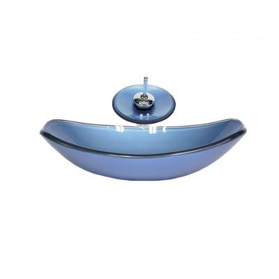 Cuba De Vidro Oval 46cm Azul + Valvula + Torneira Cascata