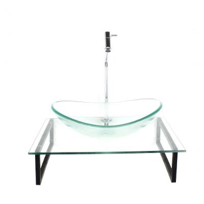 Kit Cuba De Vidro Tampo Com Suporte Torneira Valvula