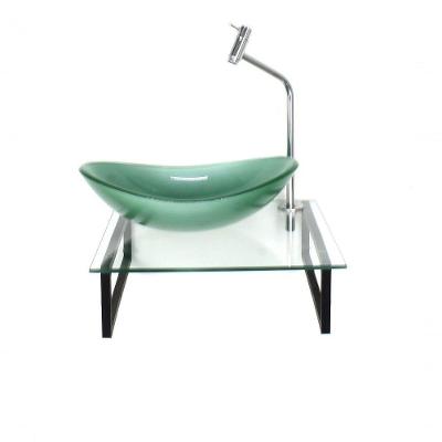 Kit Cuba De Vidro Verde Com Tampo 40cm E Suporte Preto