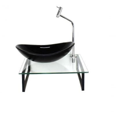 Kit Cuba De Vidro Preta Com Tampo 40cm E Suporte Preto