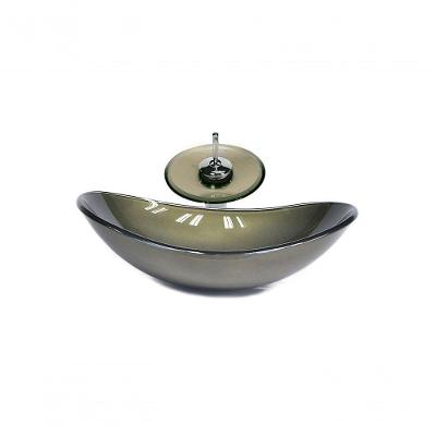 Cuba De Vidro Oval 55cm Ouro + Valvula + Torneira Cascata