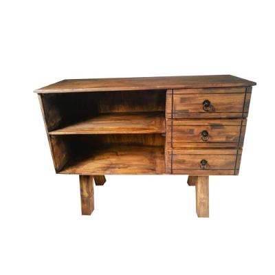 Rack com 3 Gavetas e Prateleira de Madeira