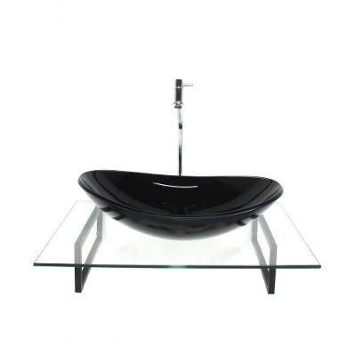 Kit Cuba De Vidro Preta Com Tampo E Suporte Preto