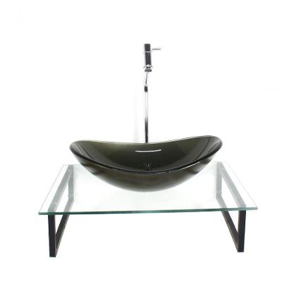 Kit Cuba De Vidro Ouro Tampo Com Suporte Torneira Valvula