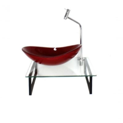 Kit Cuba Vidro Vermelho Tampo C/ Suporte Torneira Valvula