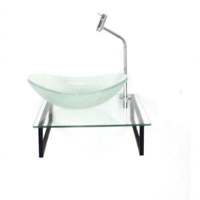 Kit Cuba De Vidro Tampo 40cm Com Suporte Torneira Valvula
