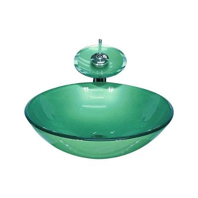 Cuba De Vidro Redonda 42cm Verde+Valvula+Torneira Cascata