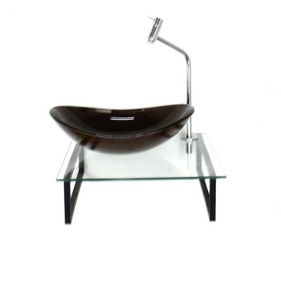 Kit Cuba De Vidro Marrom Com Tampo 40cm E Suporte Preto