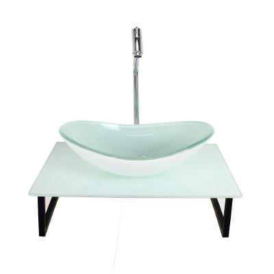 Kit Cuba De Vidro Oval 10mm Tampo 50cm Branco Full Com Suporte Torneira Valvula