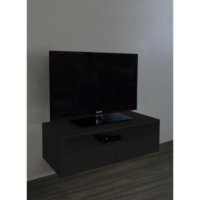 Rack Para Tv Suspenso Bancada Com Nicho E Gaveta Preto Laca