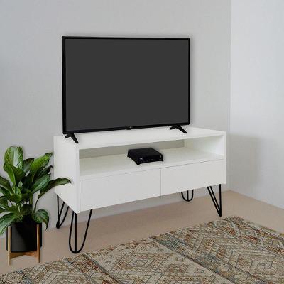 Rack Para Tv Bancada Com Nicho E Gaveta Pés Hairpin Legs Estilo Industrial Branco Laca