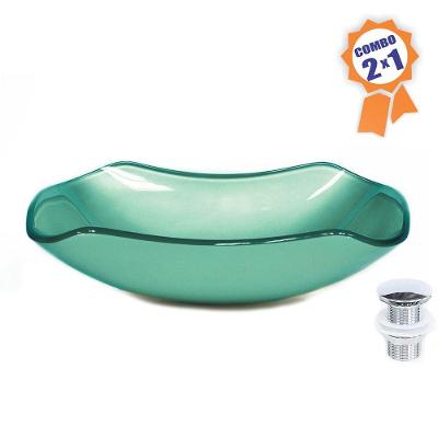 Cuba De Vidro Retangular Abaulada 45cm Verde + Válvula Click