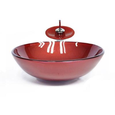 Cuba Redonda 42cm Vermelho Cereja+Valvula+Torneira Cascata