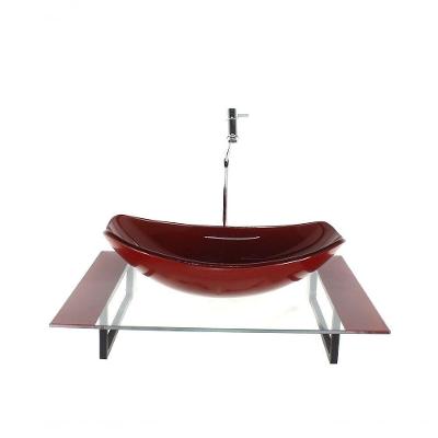 Kit Cuba De Vidro Chanfrada Tampo Vermelho E Suporte Preto