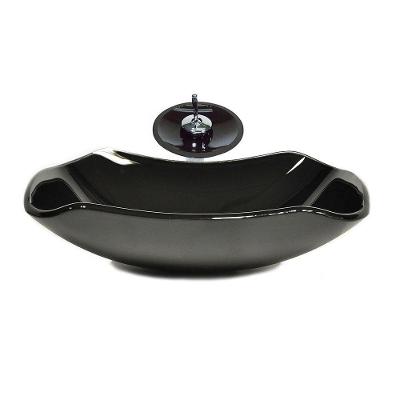 Cuba De Vidro Abaulada 51cm Preto+Valvula+Torneira Cascata
