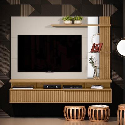 Painel Para Tv C/ Prateleiras E Ripas Jay Carvalho Off White