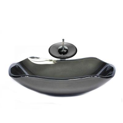 Cuba De Vidro Abaulada 51cm Grafite+Valvula+Torneira Cascata