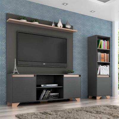 Rack com Painel 55" e Estante Mdp Grafite com Siena