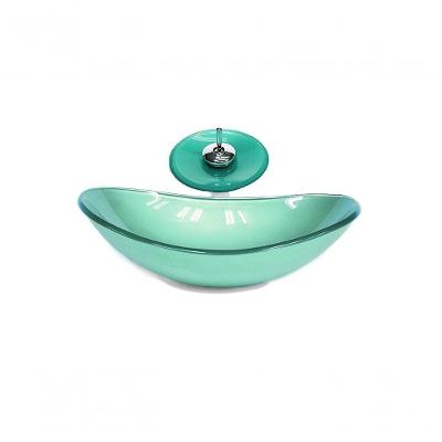 Cuba De Vidro Oval 55cm Verde + Valvula + Torneira Cascata