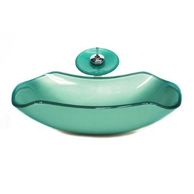 Cuba De Vidro Abaulada 51cm Verde+Valvula+Torneira Cascata