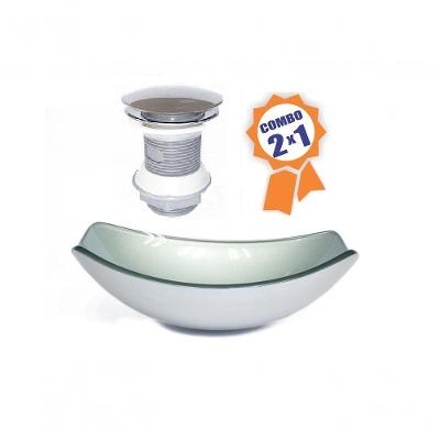 Cuba De Vidro Oval Chanfrada 46cm Prata + Valvula Click