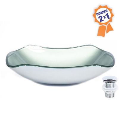 Cuba De Vidro Retangular Abaulada 45cm Prata + Válvula Click